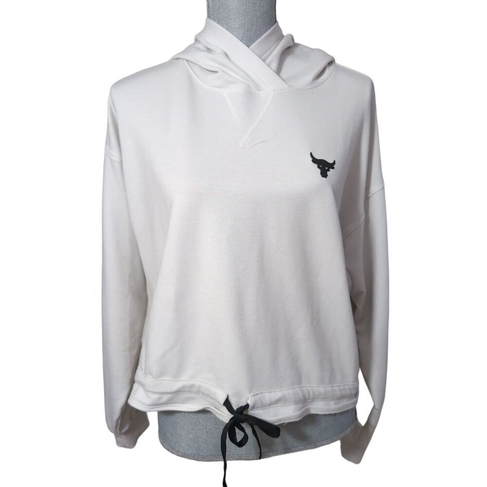 Under Armour Project Rock Cropped Hoodie Sweatshirt Womens L White Loose Fit